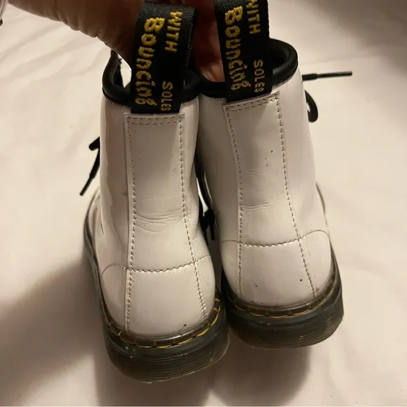 Dr Martens Zavala jr white patent leather combat boots