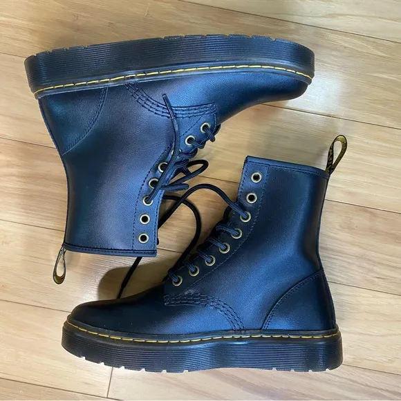 Dr Martens Zavala Leather Combat Boots Womens Sz 6 Black Lace Up
