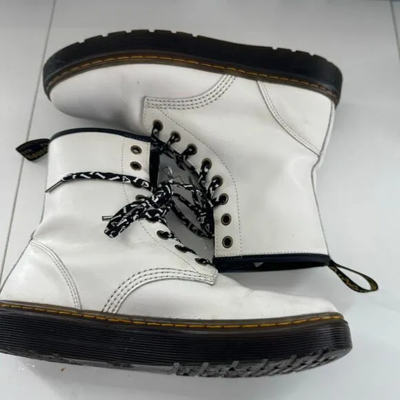 Dr Martens Zavala White Combat Boots Womens 8 Leather Lace Up Ankle Punk