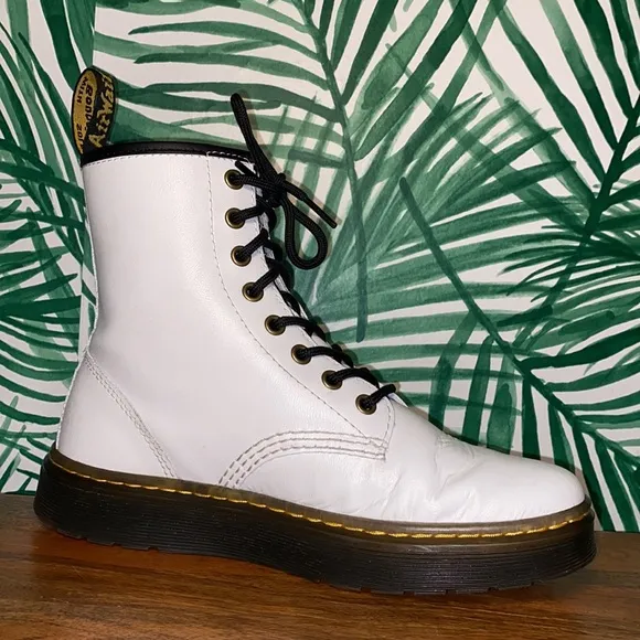 Dr. Martens Zavala White Leather Combat Boots Women’s US 7