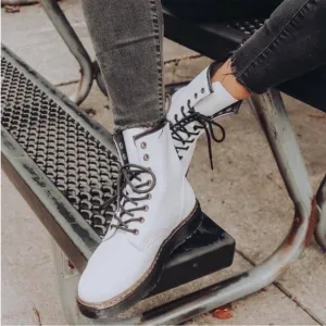 Dr. Martens Zavala White Leather Combat Boots