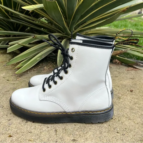Dr. Martens Zavala White Leather Combat Boots