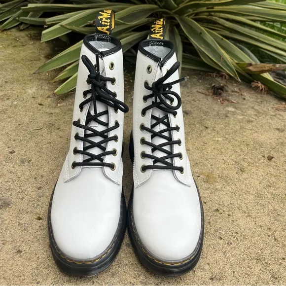 Dr. Martens Zavala White Leather Combat Boots
