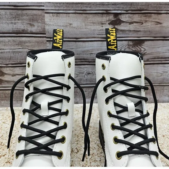 Dr. Martens Zavala White Leather Women's Combat Boots Size 6