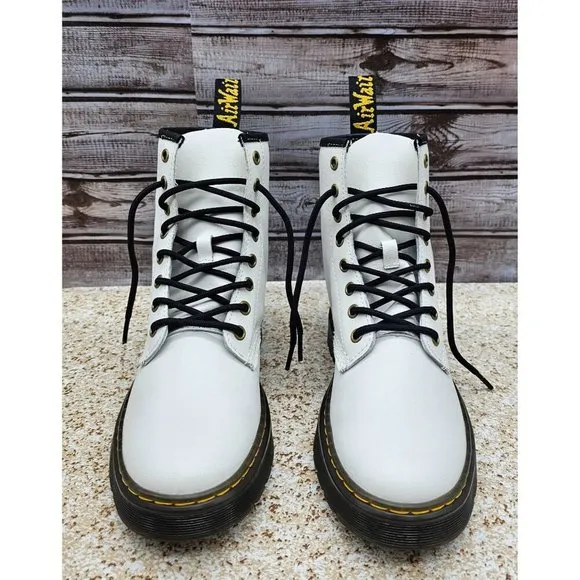 Dr. Martens Zavala White Leather Women's Combat Boots Size 6