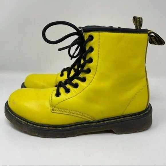 Dr Martens Delaney Kids yellow combat boots US 3 BoxA lace up zip up