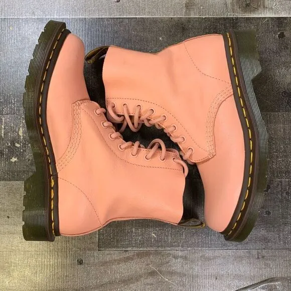 Dr Martens Womens 6 1460 Pascal Virginia Boots Combat 8 Eye Salmon Pink Leather