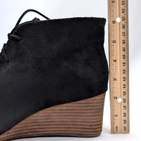 Dr. Scholl's Dakota Tassel Lace Up Comfort Wedges Black Fabric Vegan size 9 NWOT