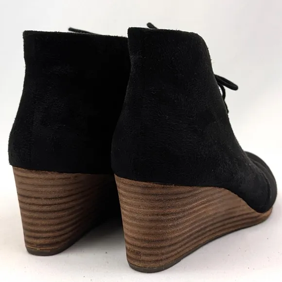 Dr. Scholl's Dakota Tassel Lace Up Comfort Wedges Black Fabric Vegan size 9 NWOT