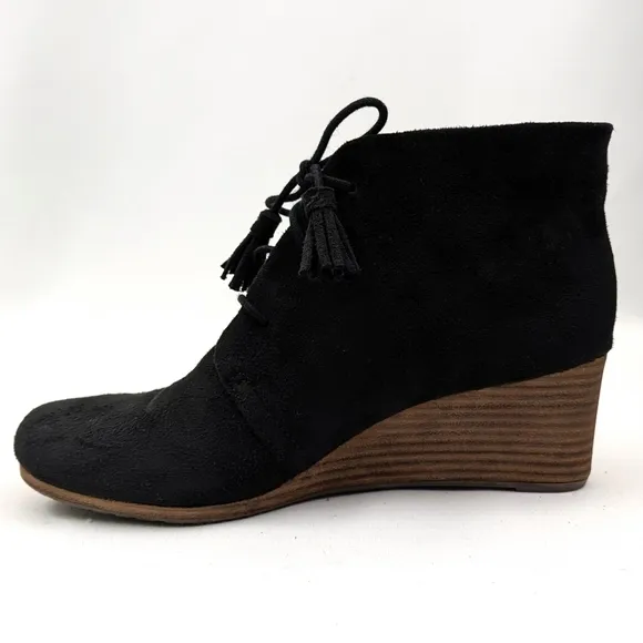 Dr. Scholl's Dakota Tassel Lace Up Comfort Wedges Black Fabric Vegan size 9 NWOT