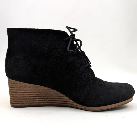 Dr. Scholl's Dakota Tassel Lace Up Comfort Wedges Black Fabric Vegan size 9 NWOT