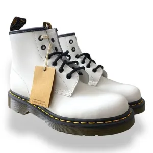 Dr. Martens 101 Yellow Stitch 6 Eyelet White Leather Combat Boots Womens size 7