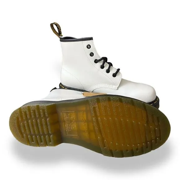 Dr. Martens 101 Yellow Stitch 6 Eyelet White Leather Combat Boots Womens size 7