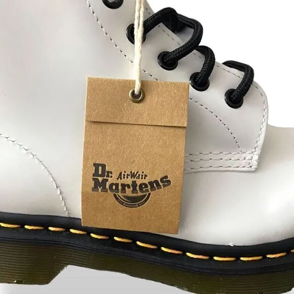 Dr. Martens 101 Yellow Stitch 6 Eyelet White Leather Combat Boots Womens size 7