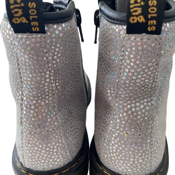 Dr.Martens Ankle boots 1460 J Glitter Silver Combat Lace Up Trendy Ladies size 5