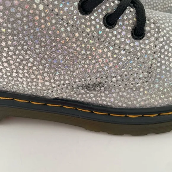 Dr.Martens Ankle boots 1460 J Glitter Silver Combat Lace Up Trendy Ladies size 5