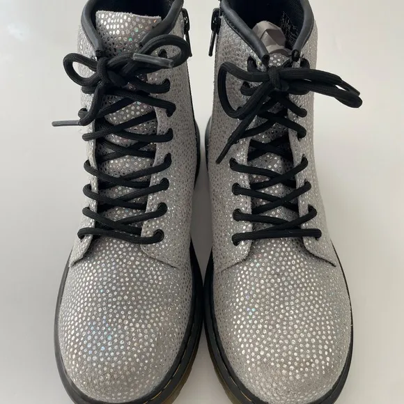 Dr.Martens Ankle boots 1460 J Glitter Silver Combat Lace Up Trendy Ladies size 5