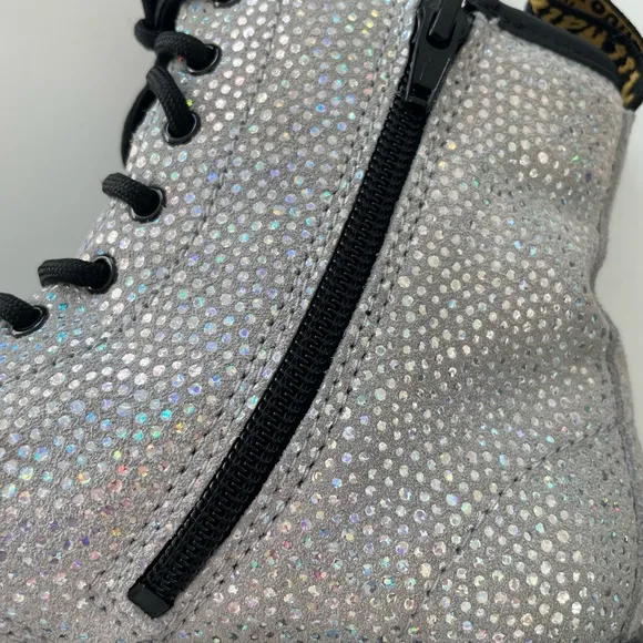Dr.Martens Ankle boots 1460 J Glitter Silver Combat Lace Up Trendy Ladies size 5