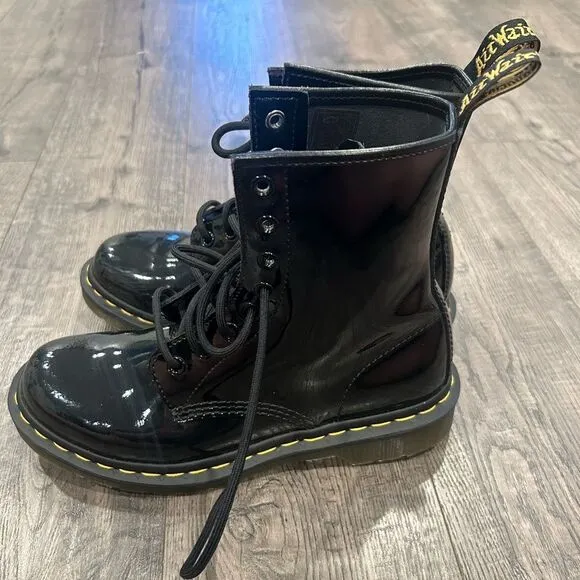 Dr. Martens black patent leather 1460 lace up boots