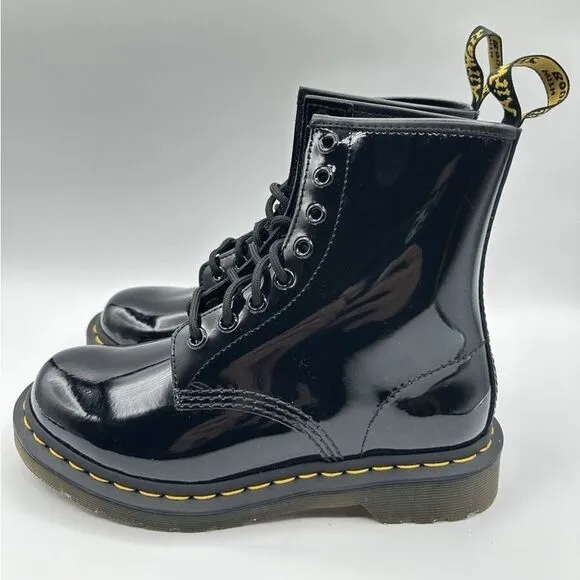 Dr. Martens black patent leather 1460 lace up boots
