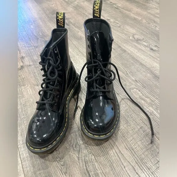 Dr. Martens black patent leather 1460 lace up boots