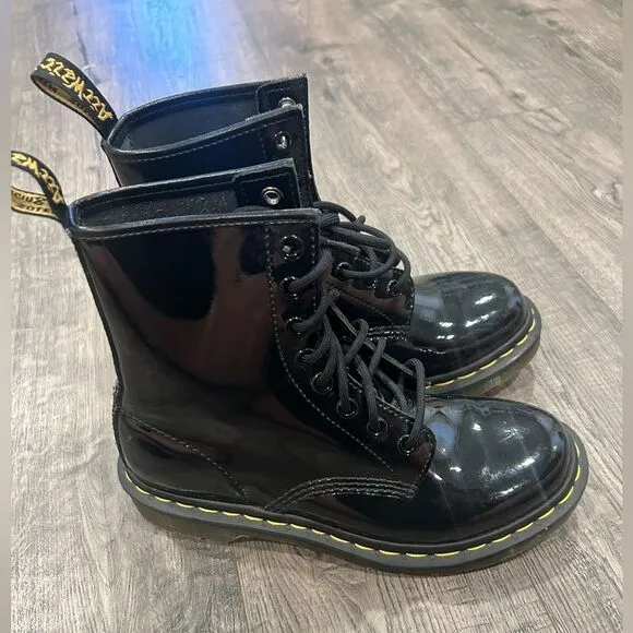 Dr. Martens black patent leather 1460 lace up boots