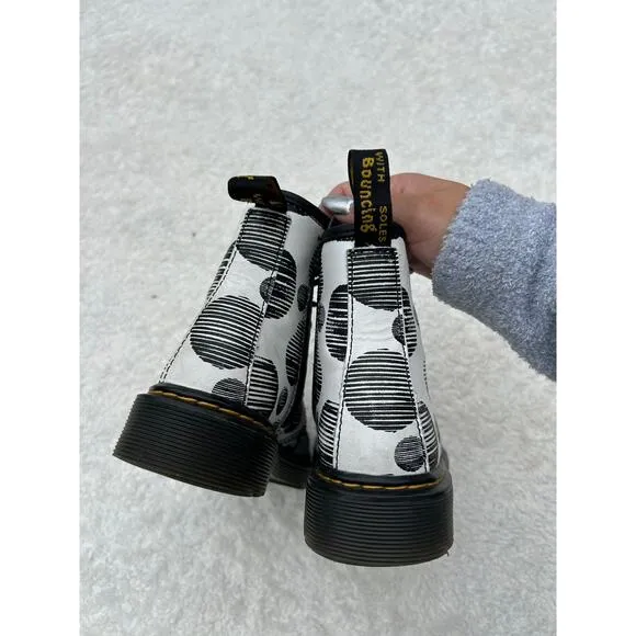 Dr.Martens Jr Polka Dot Leather Lace‎ Up Boots Size 13