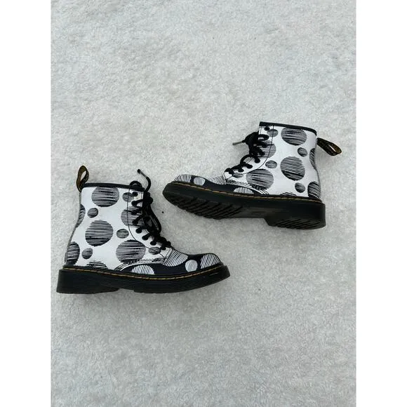 Dr.Martens Jr Polka Dot Leather Lace‎ Up Boots Size 13