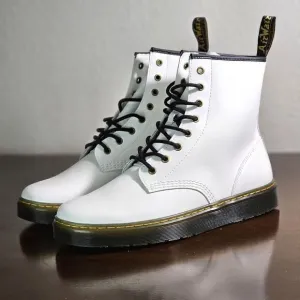 Dr. Martens Zavala Combat Boots White Brown Women's Size 6 Leather AW004 DMs New