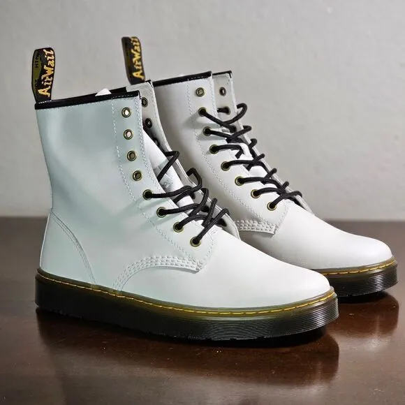 Dr. Martens Zavala Combat Boots White Brown Women's Size 6 Leather AW004 DMs New