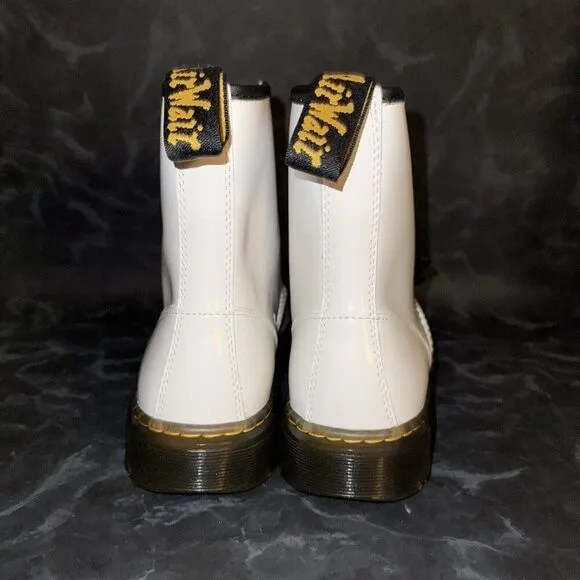 Dr. Martens Zavala Combat Patent Lace Up Combat Shinny White Boots Women Size 10