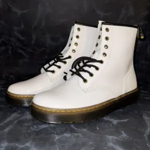 Dr. Martens Zavala Combat Patent Lace Up Combat Shinny White Boots Women Size 10