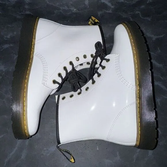 Dr. Martens Zavala Combat Patent Lace Up Combat Shinny White Boots Women Size 10