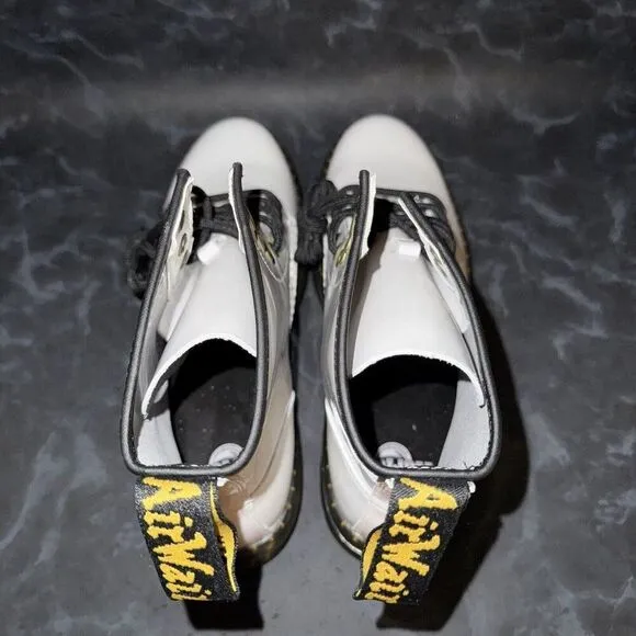 Dr. Martens Zavala Combat Patent Lace Up Combat Shinny White Boots Women Size 10