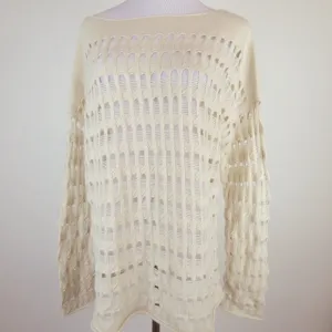 DVF OPEN LACE Rhodes BOATNECK TUNIC SWEATER L XL