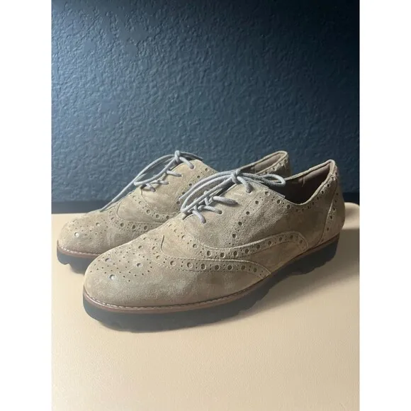 Earthies Santana Taupe  Oxford Shoes Womens US 10B Wingtip Lace Up Flats  Boho