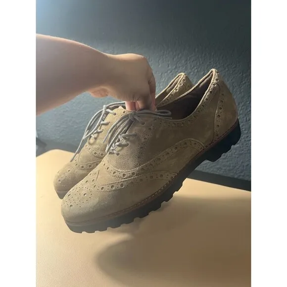 Earthies Santana Taupe  Oxford Shoes Womens US 10B Wingtip Lace Up Flats  Boho