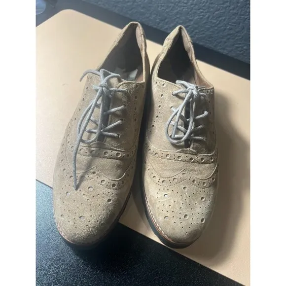 Earthies Santana Taupe  Oxford Shoes Womens US 10B Wingtip Lace Up Flats  Boho