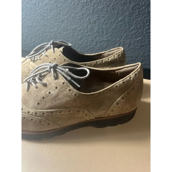 Earthies Santana Taupe  Oxford Shoes Womens US 10B Wingtip Lace Up Flats  Boho