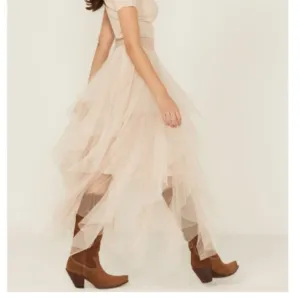 EASEL Fairy Tale Tiered Mesh Overlay Waterfall Lined Boho Maxi Ballerina Skirt