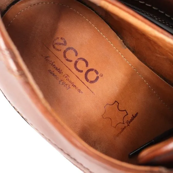 Ecco Brown Leather Lace Tie Almond Toe Derby 47 US 13.5 Wide Oxford Dress Shoes