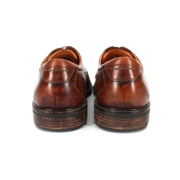 Ecco Brown Leather Lace Tie Almond Toe Derby 47 US 13.5 Wide Oxford Dress Shoes