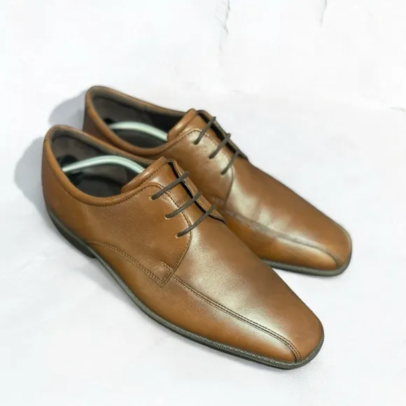 Ecco City tray Cognac Leather Sz 45 Derby Dress Shoe  Classic Comfort NEAR MINT