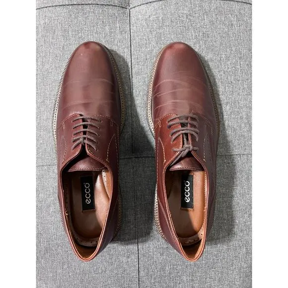 Ecco Dress Shoes Men EU 45 US 12 Brown Shock Point Classic