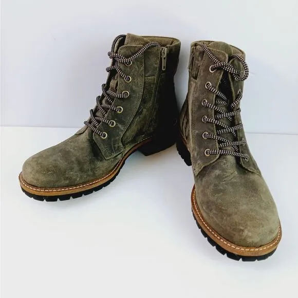 ECCO EU SZ 40 (9-9.5) Elaina Lace Up Boots Green Tarmac Suede