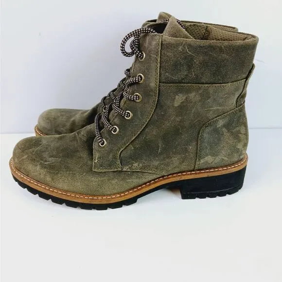ECCO EU SZ 40 (9-9.5) Elaina Lace Up Boots Green Tarmac Suede