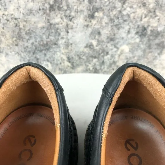 Ecco Men's Size 40 (6/6.5) Black Genuine Leather Arch Support Apron Derby Shoes