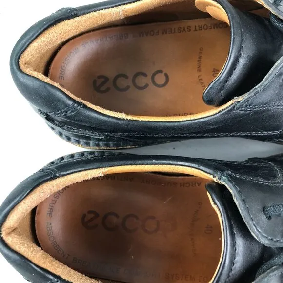 Ecco Men's Size 40 (6/6.5) Black Genuine Leather Arch Support Apron Derby Shoes