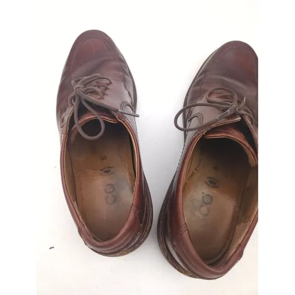 ECCO Mens Size 45 US 11 Seattle Brown Leather Square Toe Lace Up Oxford Shoes