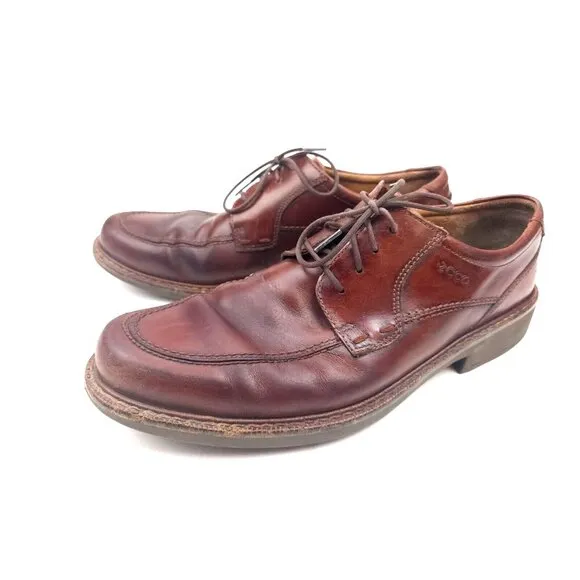 ECCO Mens Size 45 US 11 Seattle Brown Leather Square Toe Lace Up Oxford Shoes